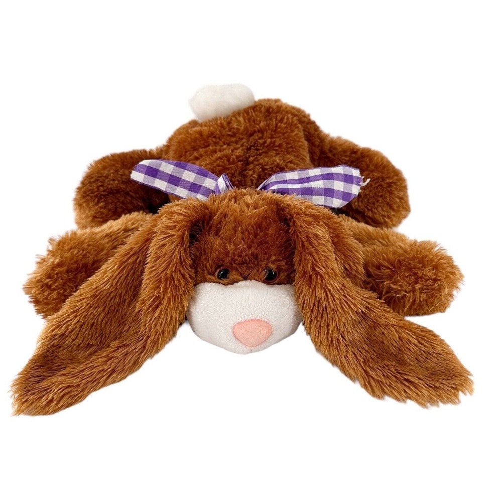 Brown Plush Bunny By Kids Of America Corp W/ Purple Gingham Bow Soft‎ Toy 11"